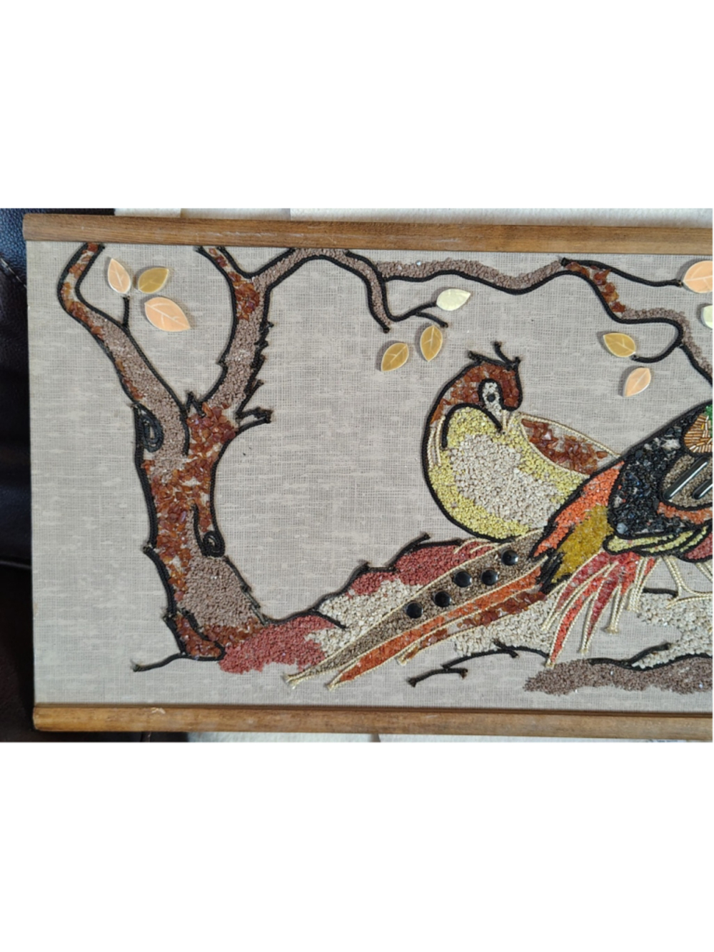 Vintage LRG Gravel Pebble Art Mid Century Modern Bird Pheasants Wall Art Picture - Picture 9 of 10